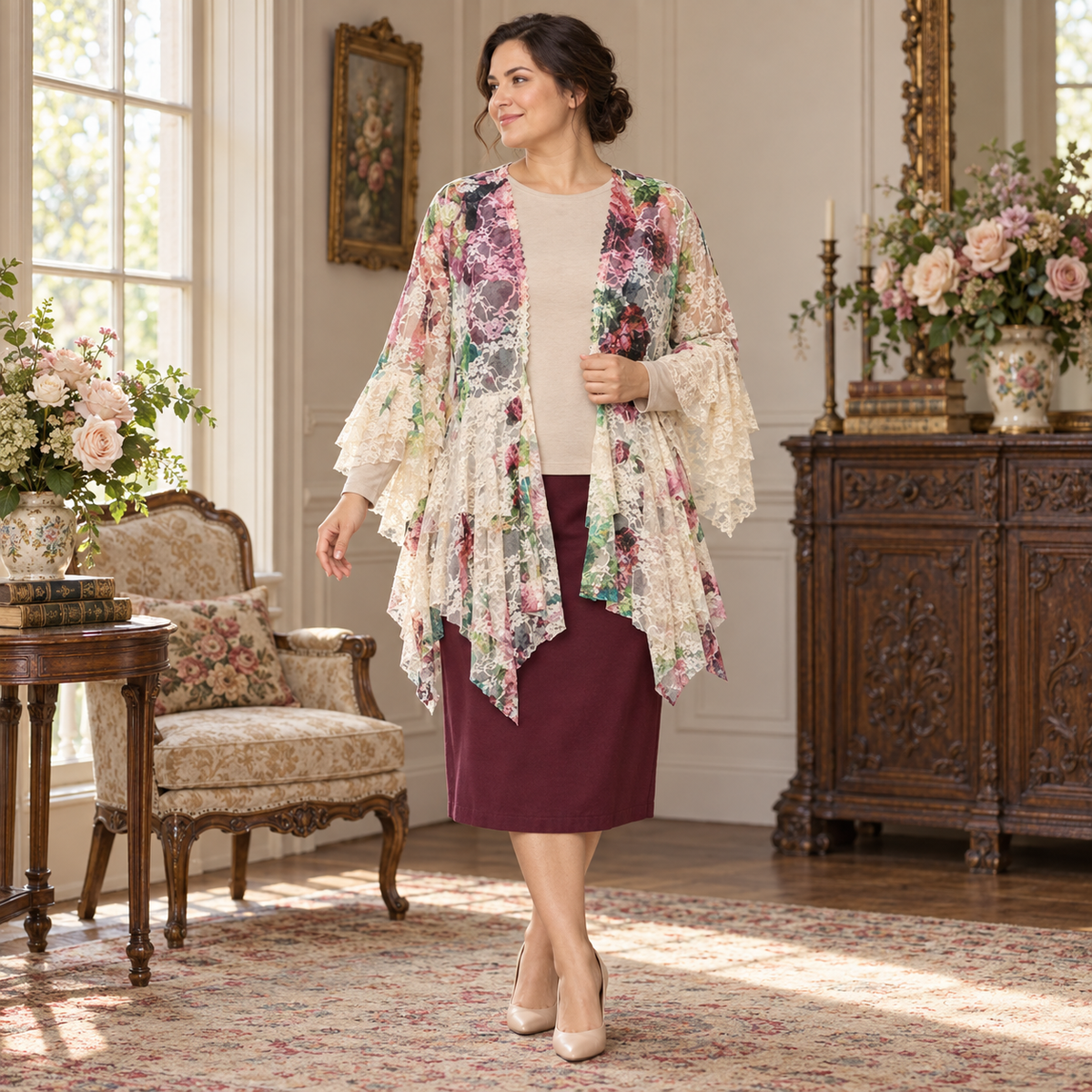 Pre-Order: New! Big Rose Floral Lace Cardigan: S-2X  Arriving In Stock: 10/7