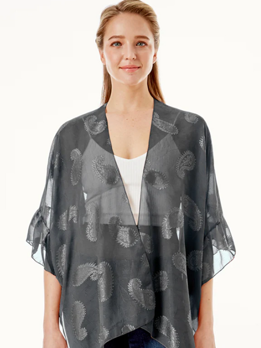 NEW!  Black Or Ivory, Paisley Sheer Ruffle Sleeve Kimono!