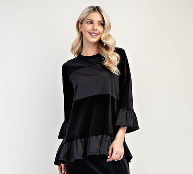 NEW! Black Velvet Ruffle Midi Skirt S-3X. Best Selling!