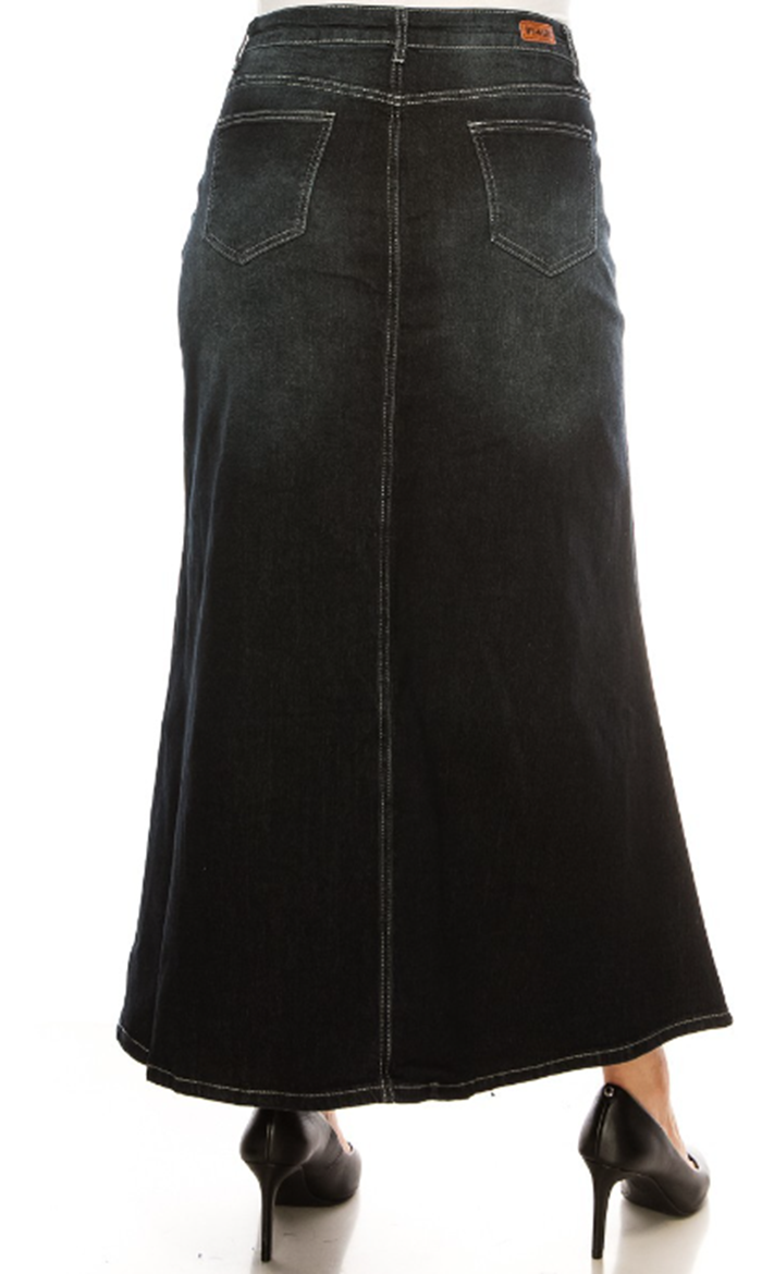 NEW! "Bonita" Black  Wash Maxi Jean Skirt: S-3X