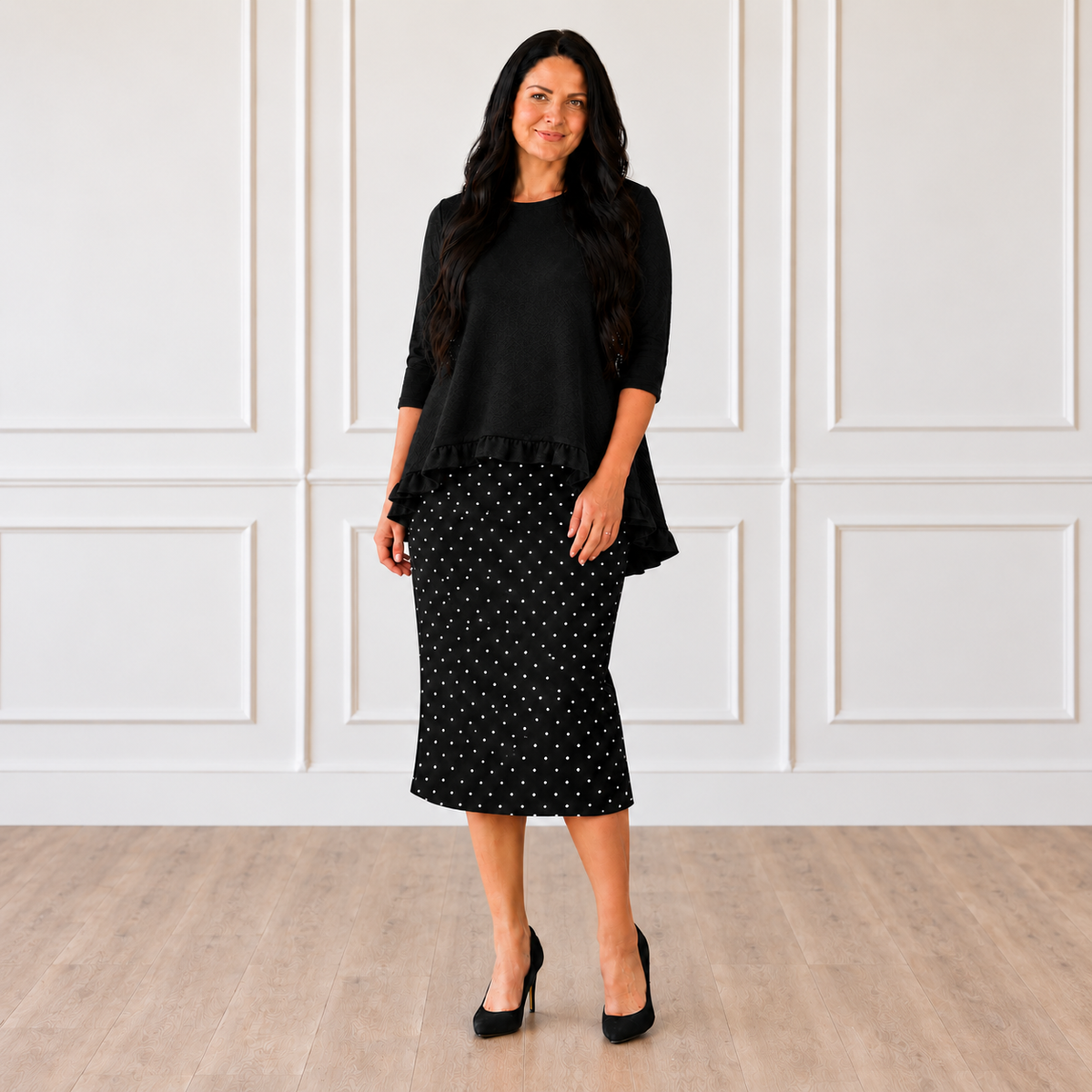NEW! Pre-Order: Black High-Low Ruffle Top : S-3X  (Arriving In Stock, Oct. 8)