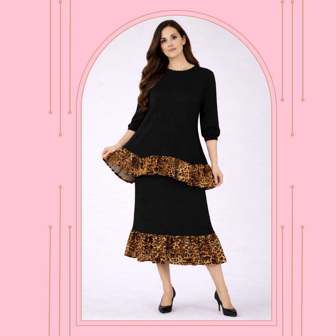 Black/Leopard Honeycomb 2 Piece Set: S-2X  Arriving in Stock Late April