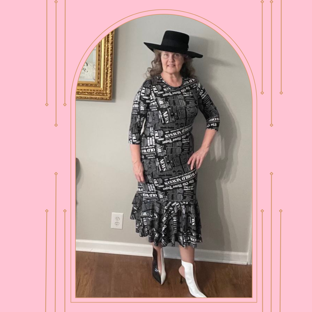 "Beverly" Black Newsprint Dress : S-M & 1X-3X  FINAL SALE! Cannot Be Returned!