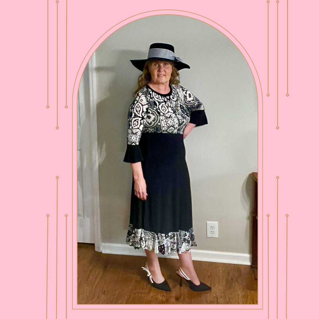 NEW! "Brittany" Black/White  Print Dress: S-L