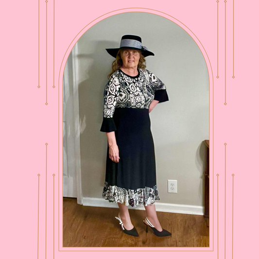 NEW! "Brittany" Black/White  Print Dress: S-L