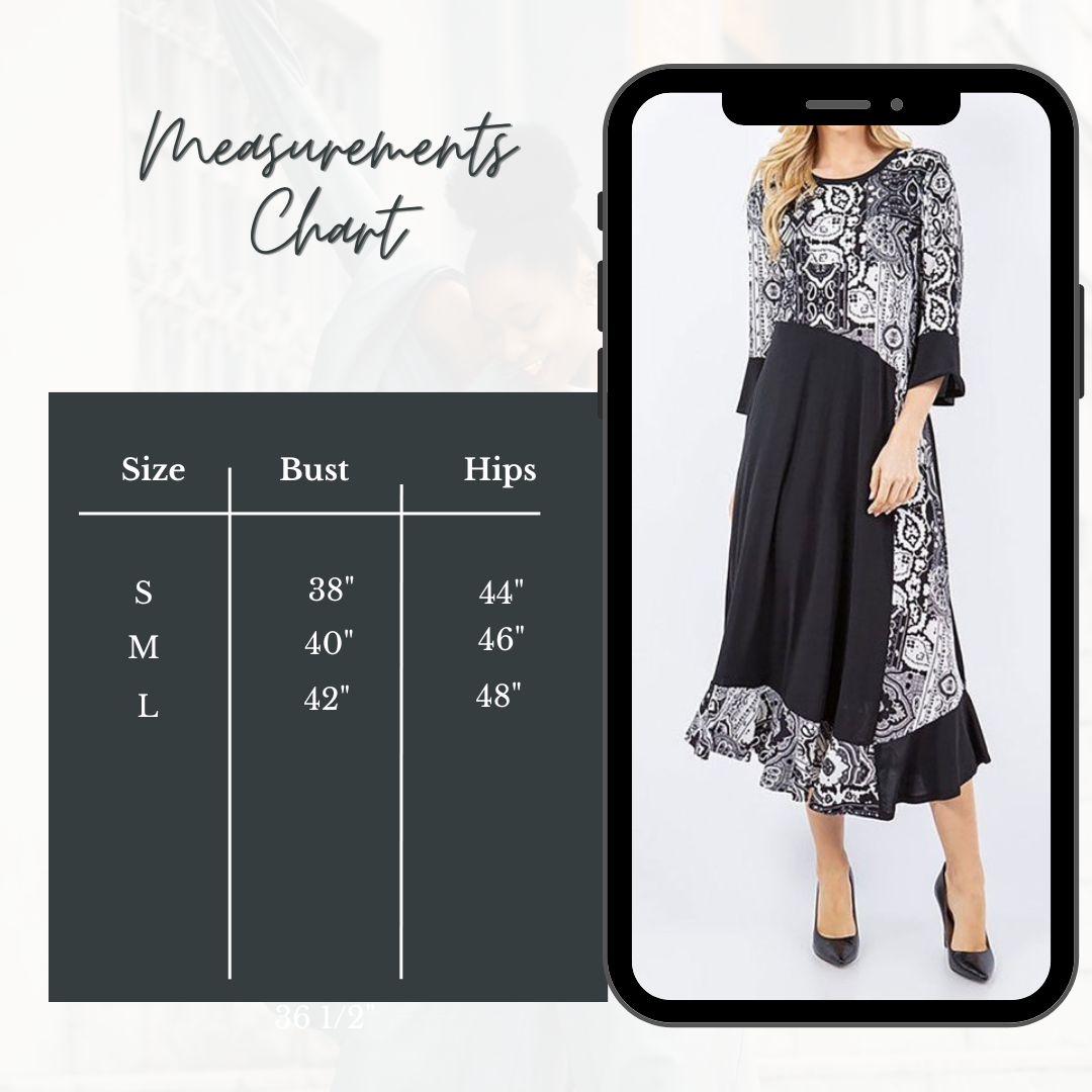 NEW! "Brittany" Black/White  Print Dress: S-L