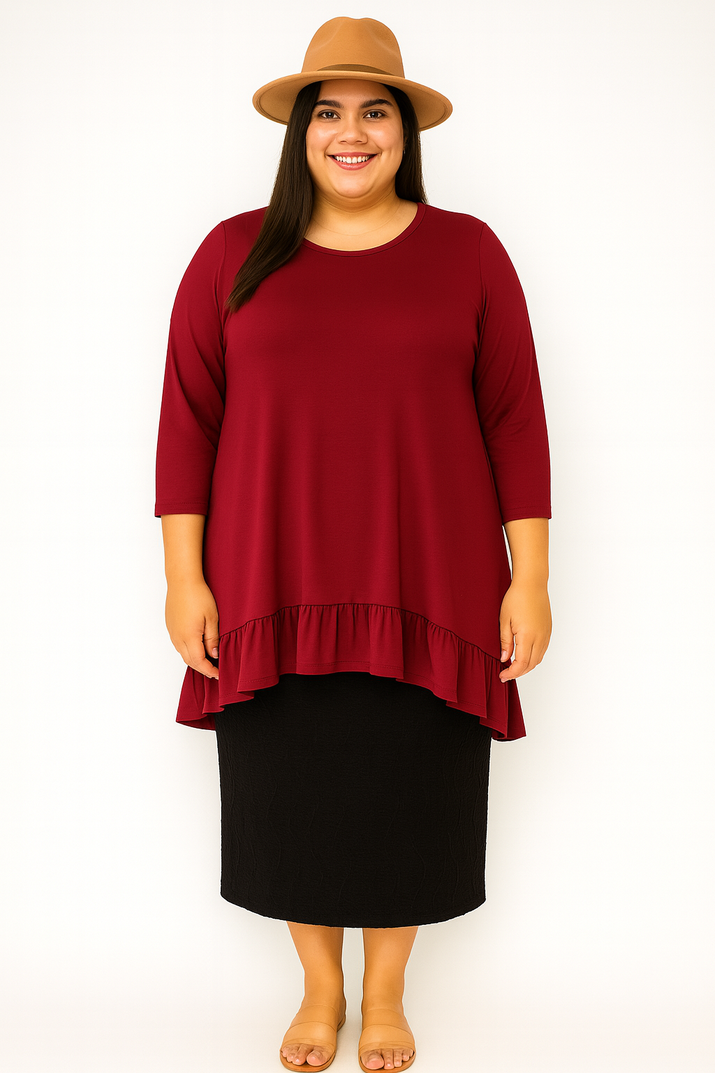 NEW! "Red-Berry" Ruffle Top: S-3X