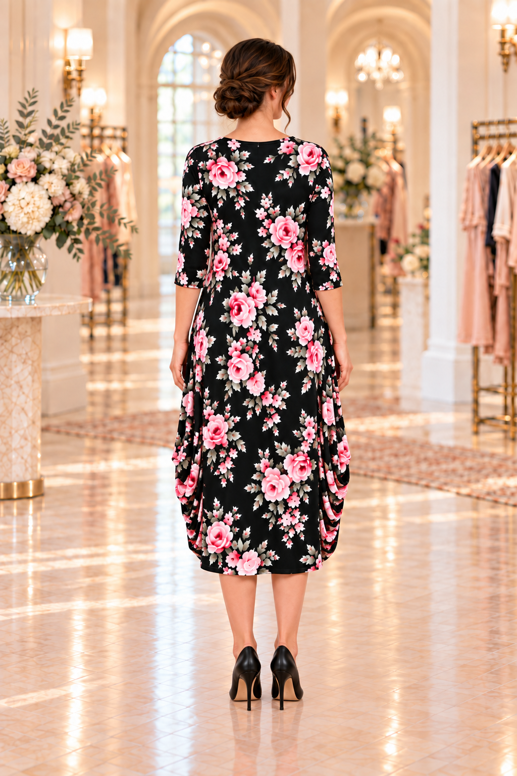 NEW! "Rosalie" Black Side Drape Dress: S-XL (Generous Fit!)