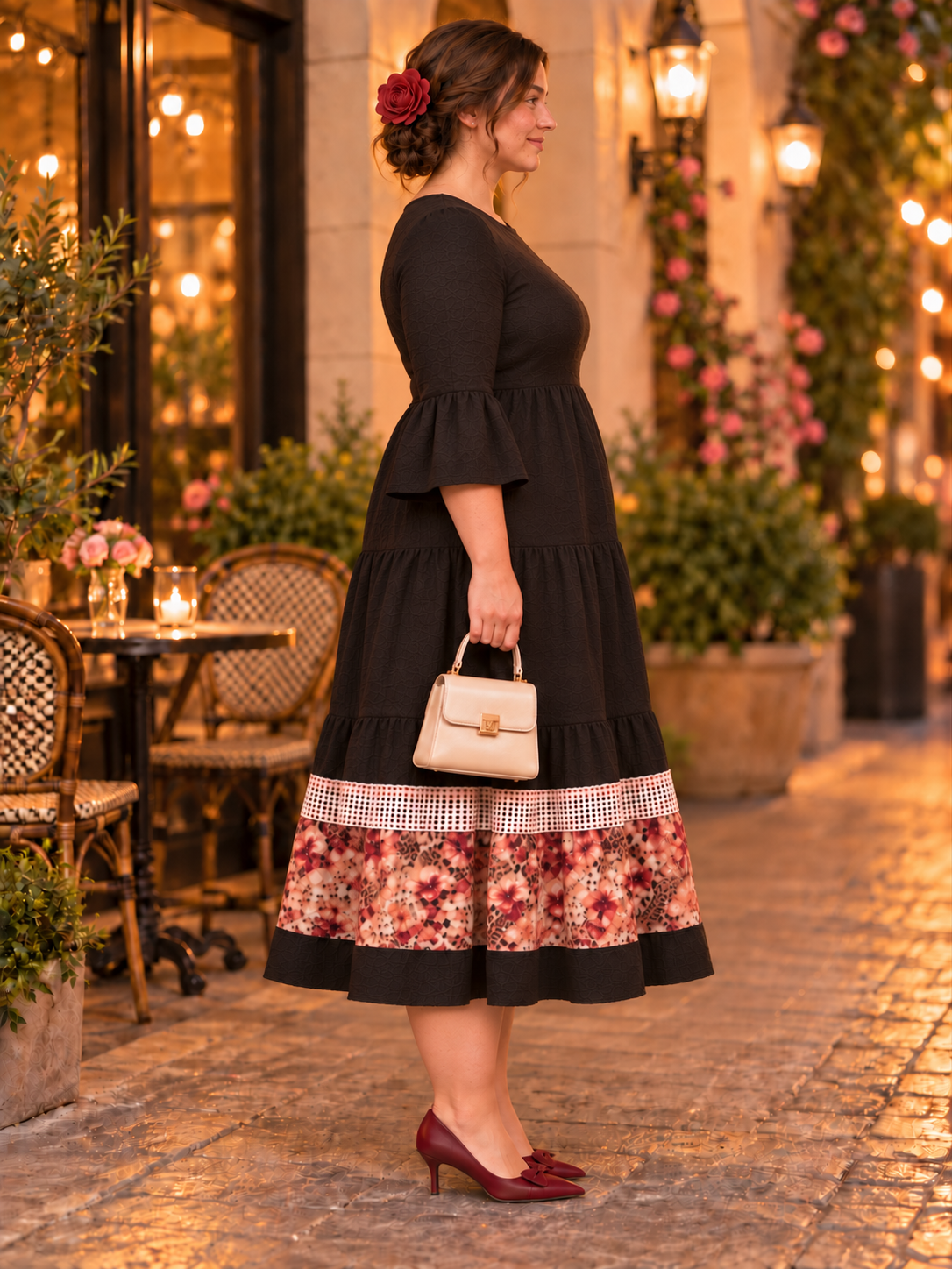 Pre-Order: NEW! "Rosalie" Black/leopard Tiered Dress: S-3X  Arriving in Stock Mid to late Oct.