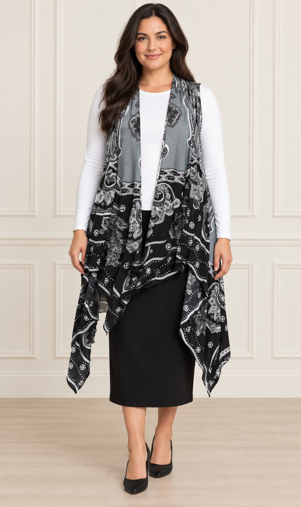 NEW! Black/Gray Print "Spandex" Vest (One Size Fits Most Up To 1X)