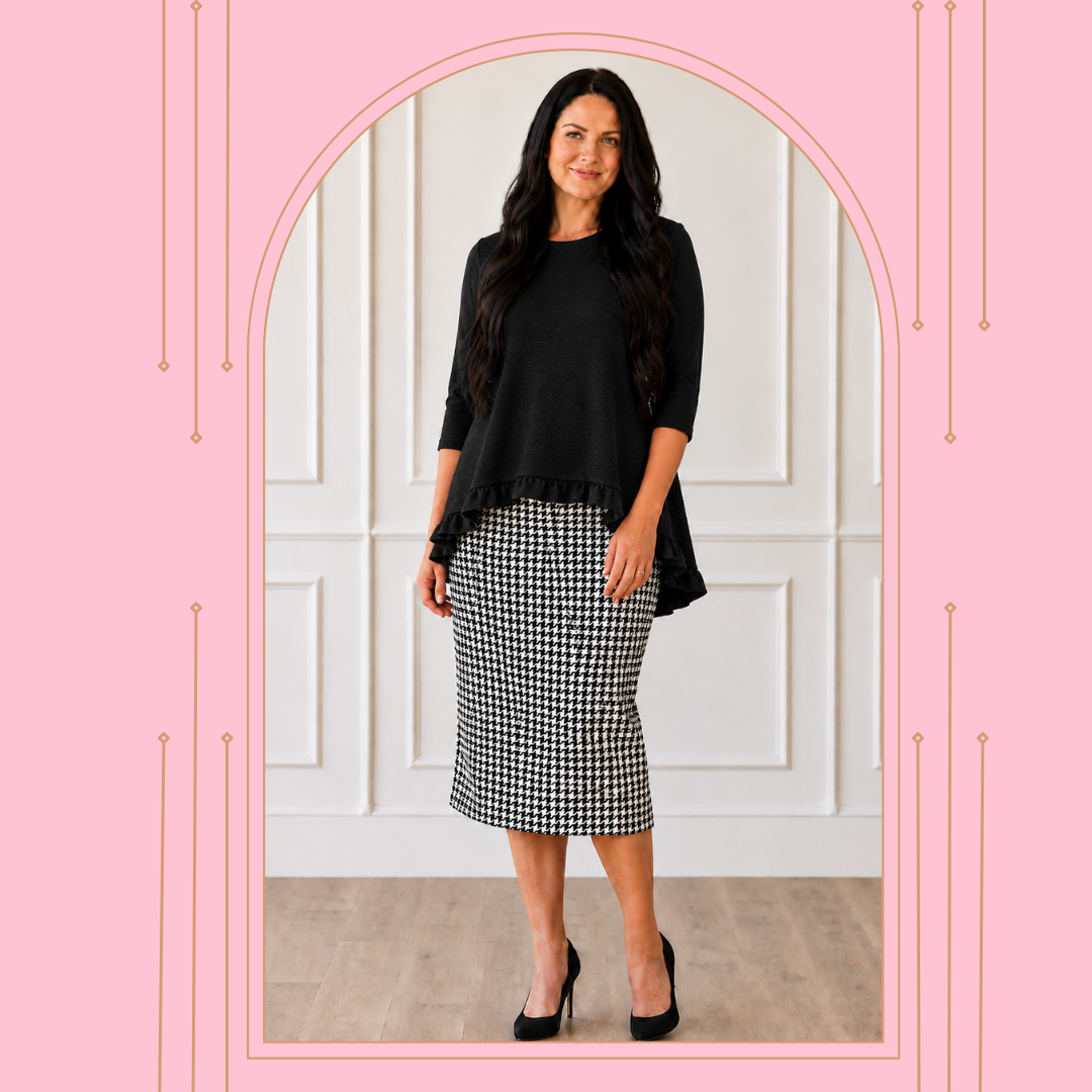 NEW! Black "High/Low" Ruffle Top: XL-3X  Arriving in Stock: 9/3