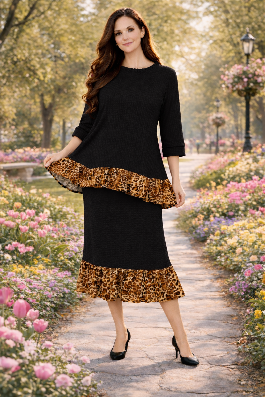 Black/Leopard Honeycomb 2 Piece Set: S-2X  Arriving in Stock Late April