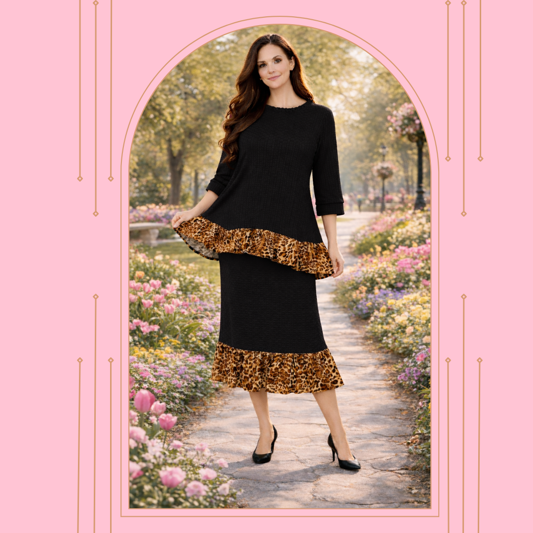 Black/Leopard Honeycomb 2 Piece Set: S-2X  Arriving in Stock Late April