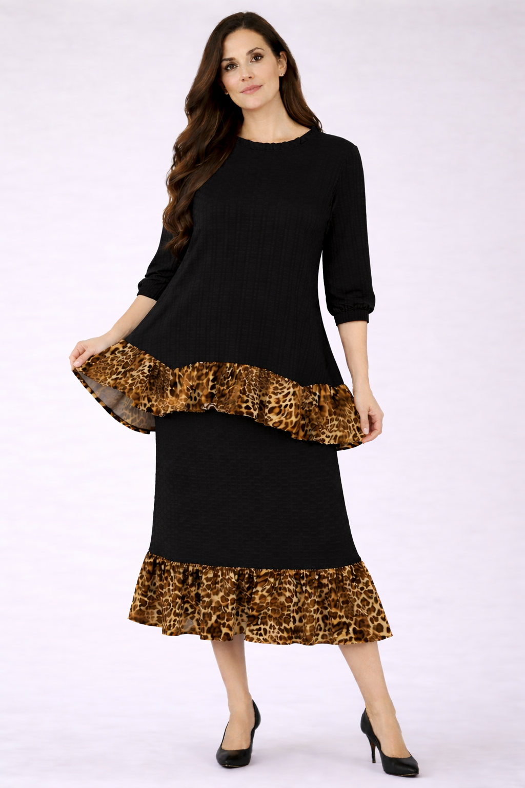 Black/Leopard Honeycomb 2 Piece Set: S-2X  Arriving in Stock Late April