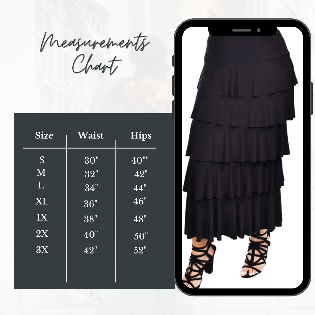 NEW! Black "Waterfall" Layered Skirt: L-3X