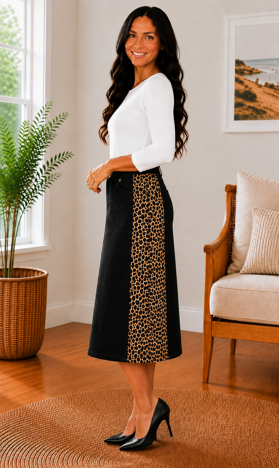 NEW! Black/Leopard Print  (Boutique Style) Jean Skirt: S-3X