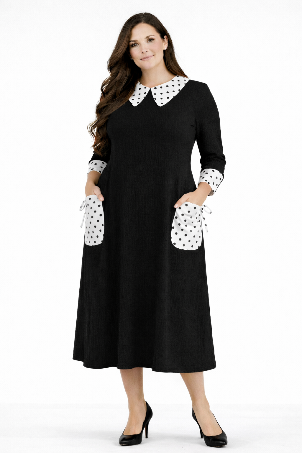NEW! "Sylvia"  Black/Polka Dress S-3X