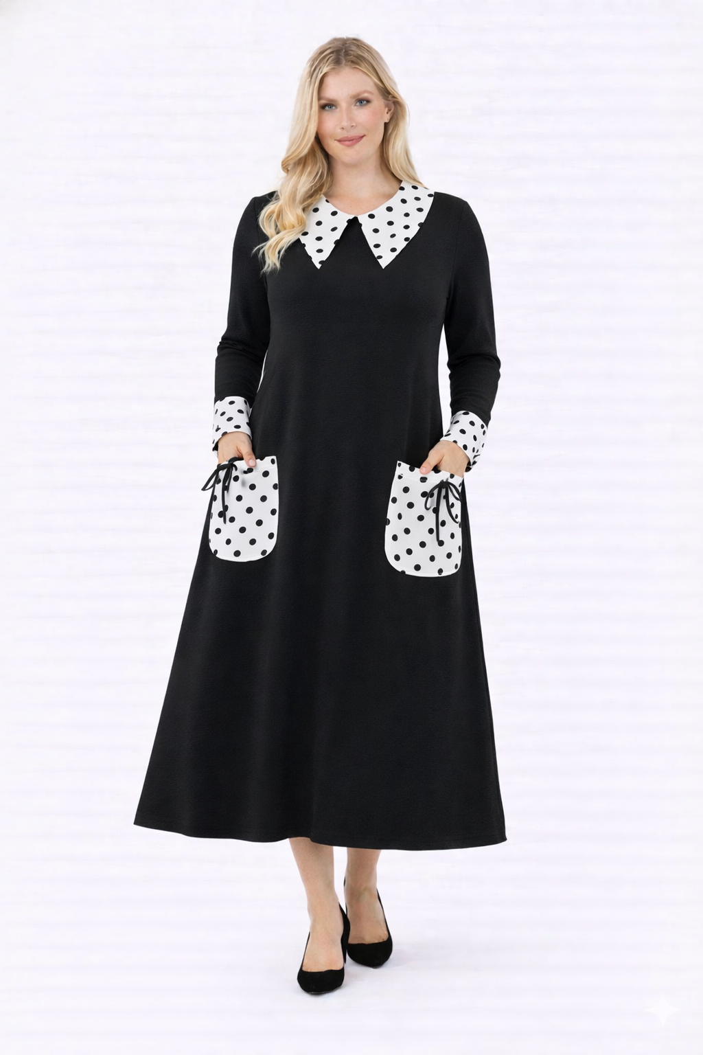 PRE-ORDER-  NEW! "Sylvia"  Black/Polka Dress S-3X (Arriving In Stock Late January)