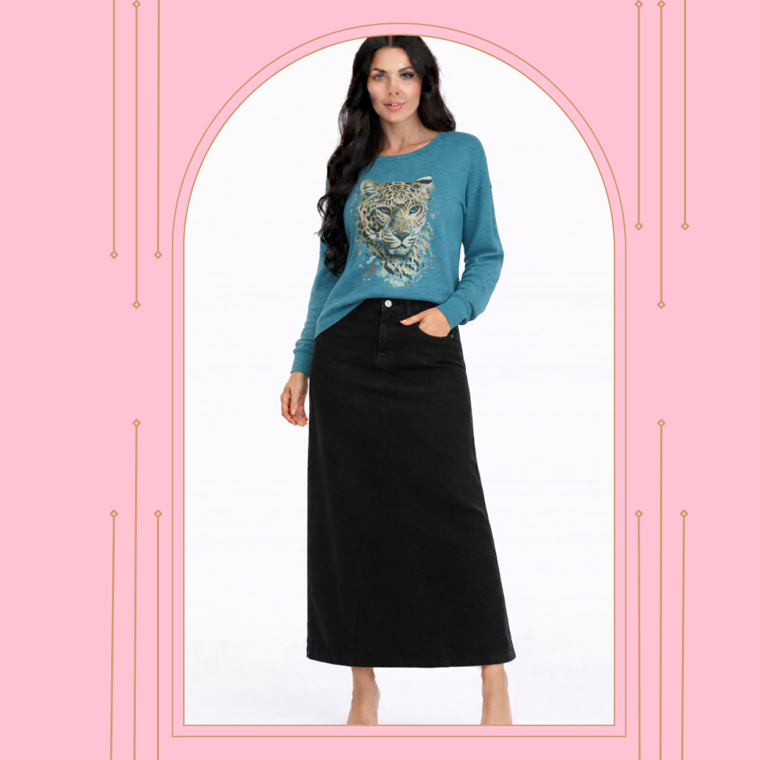 NEW! "Charity"  Black Maxi Jean Skirt: S-3X
