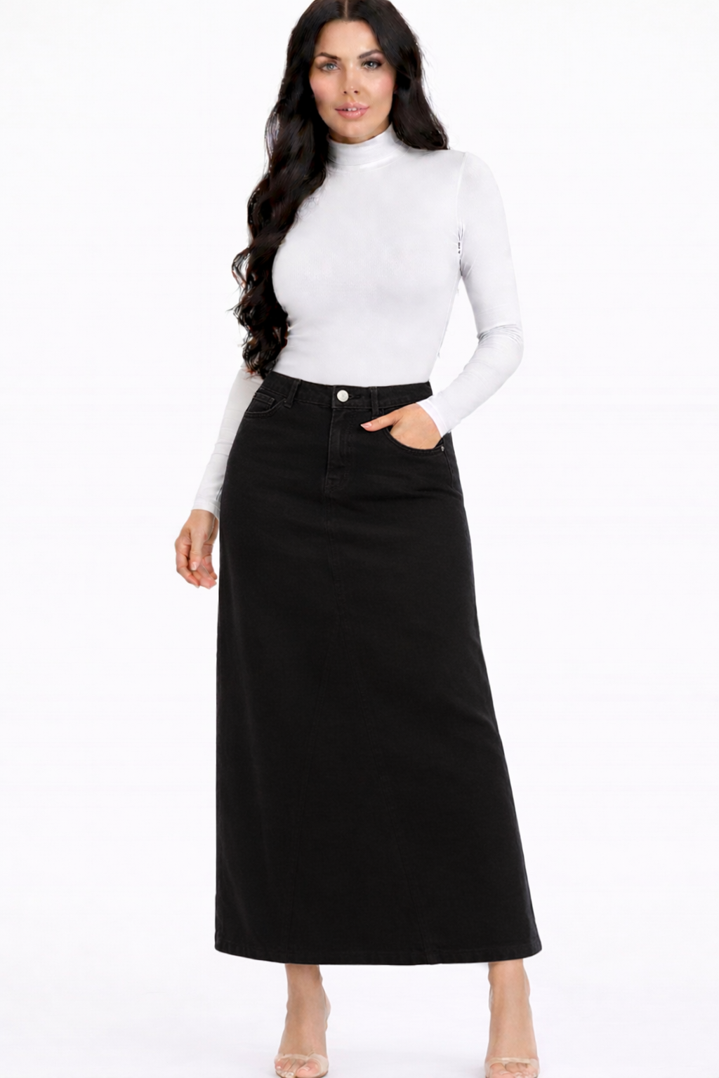 NEW! "Charity"  Black Maxi Jean Skirt: S-3X  Arriving In Stock: 1/10