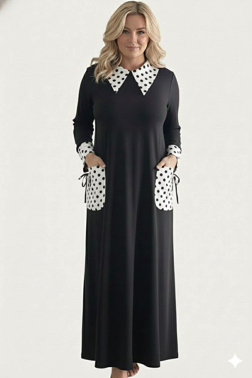 PRE-ORDER-  NEW! "Sylvia"  Black/Polka Dress S-3X (Arriving In Stock Mid January)
