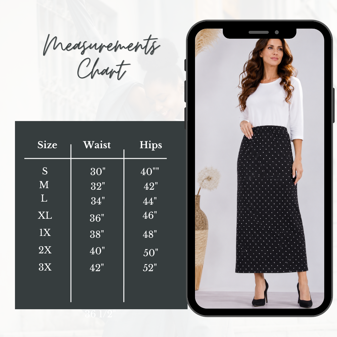 Pre-Order:  Black Polka Dot Maxi Skirt: S-3X  Arriving In Stock: Late July
