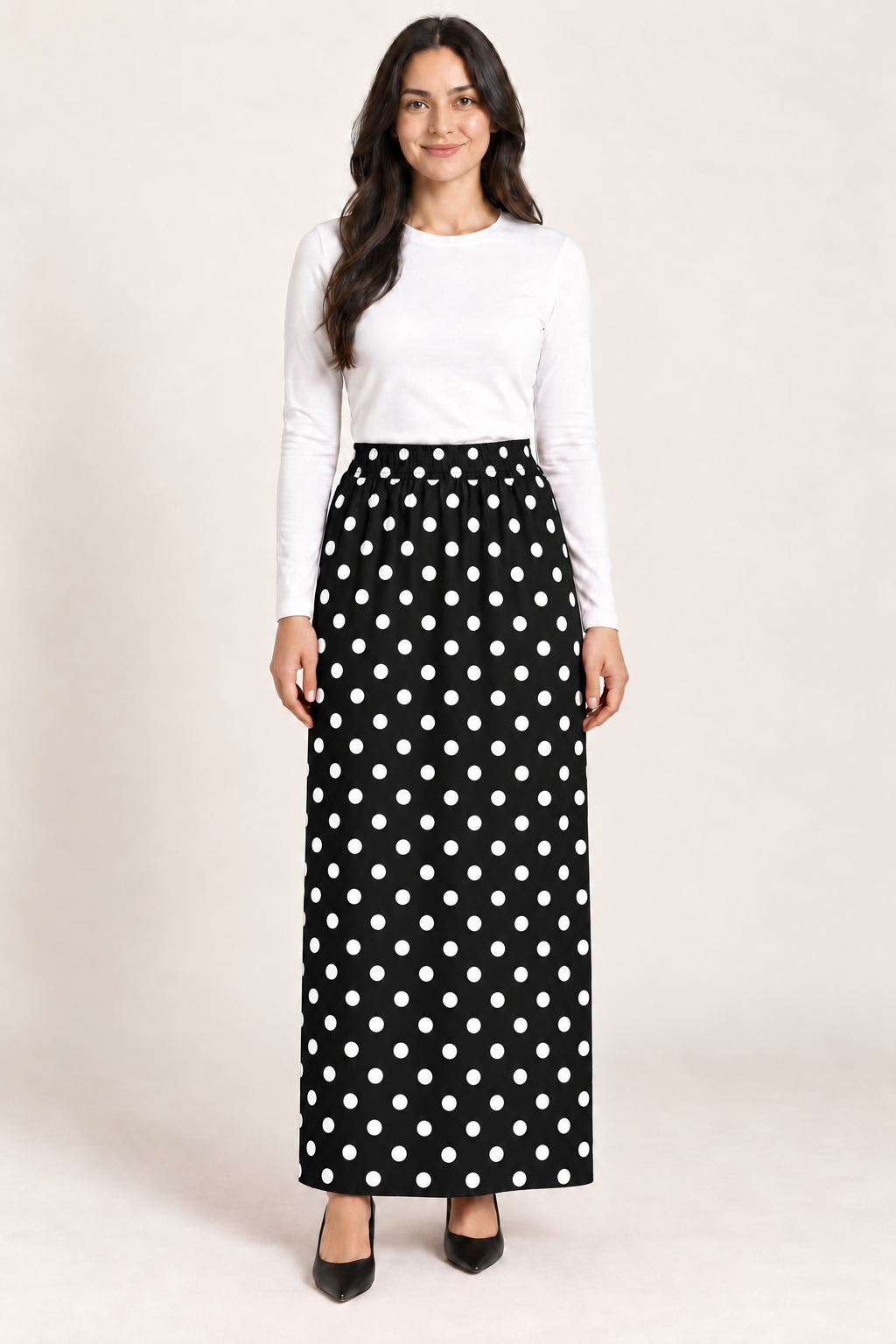 Black Polka Dot MAXI SKIRT : (Large Dots) : S-M  FINAL SALE! Cannot Be Returned!