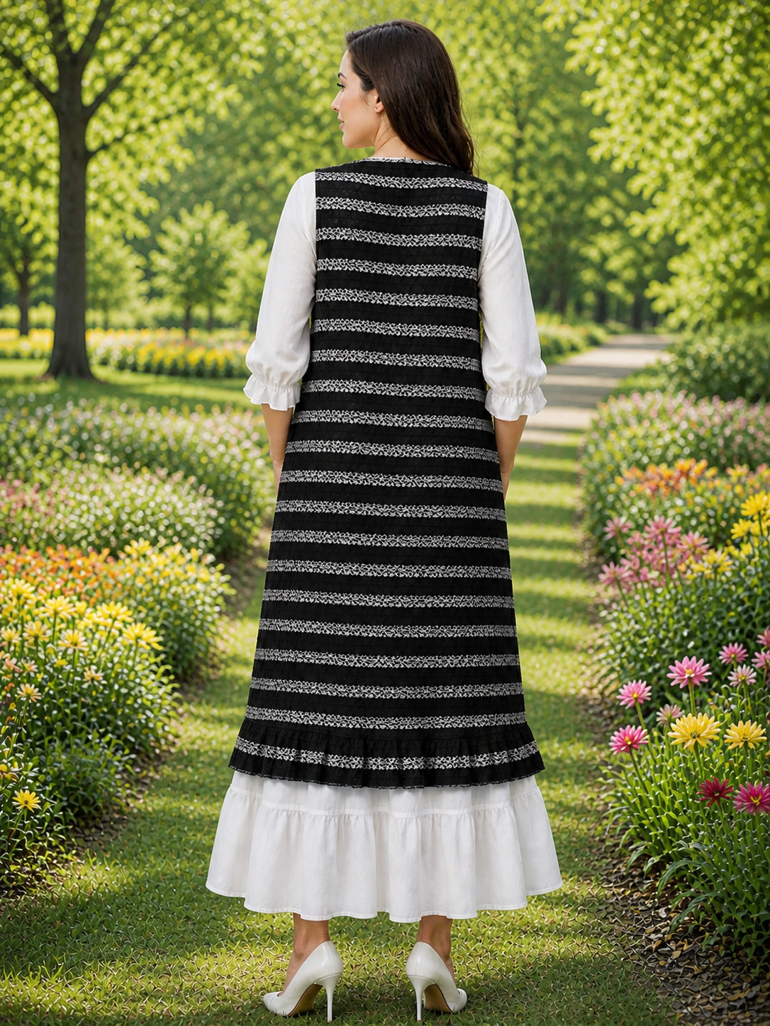 Pre-Order: NEW!  Black/White Ruffle Vest! Misses & Plus (Arrives in Stock: late May)