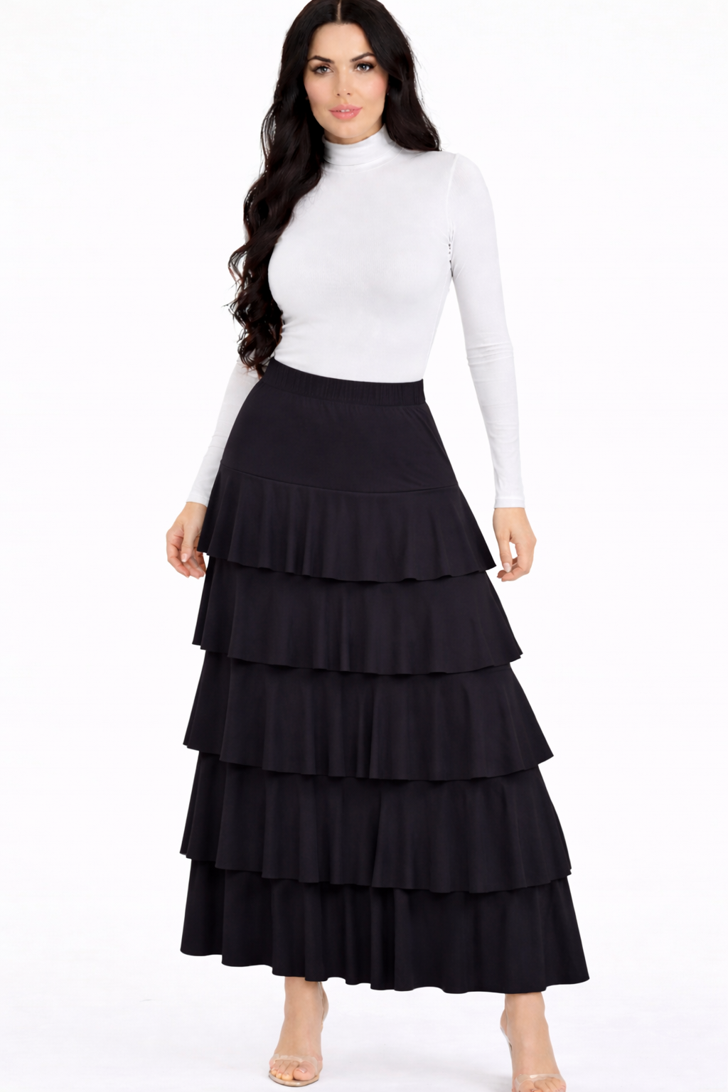 NEW! Black "Waterfall" Layered Skirt: L-3X