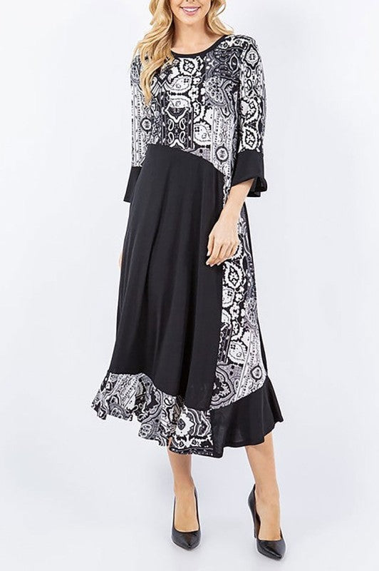 NEW! "Brittany" Black/White  Print Dress: S-L