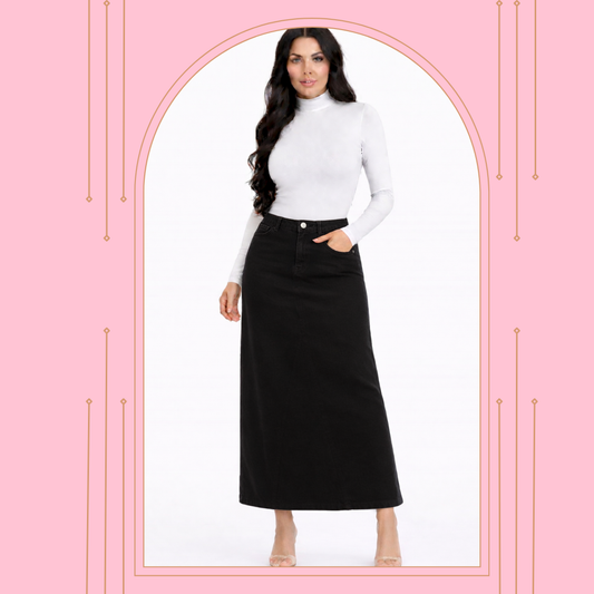 NEW! "Charity"  Black Maxi Jean Skirt: S-3X  Arriving In Stock: 1/10