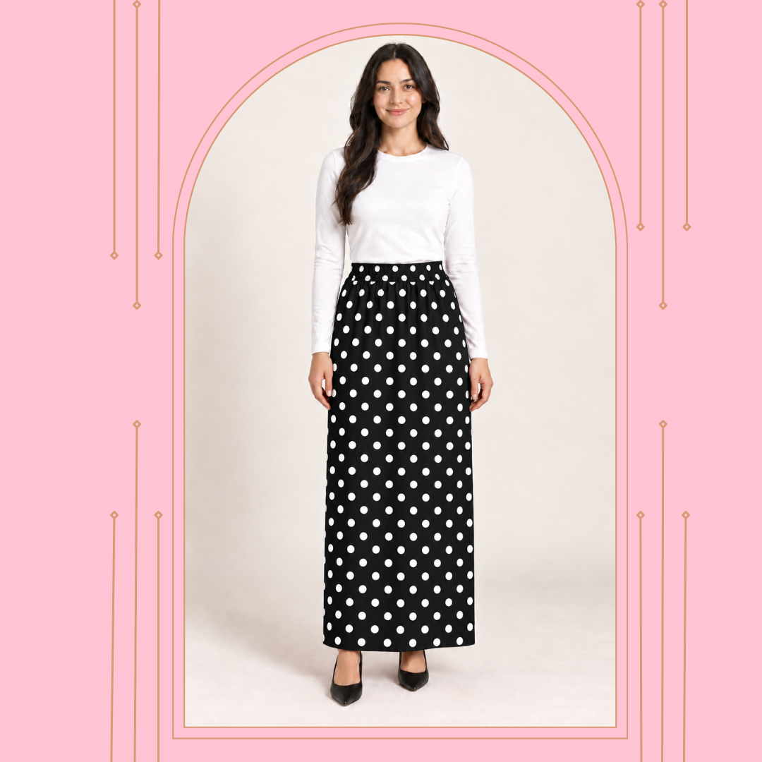 Black Polka Dot MAXI SKIRT : (Large Dots) : S-M  FINAL SALE! Cannot Be Returned!