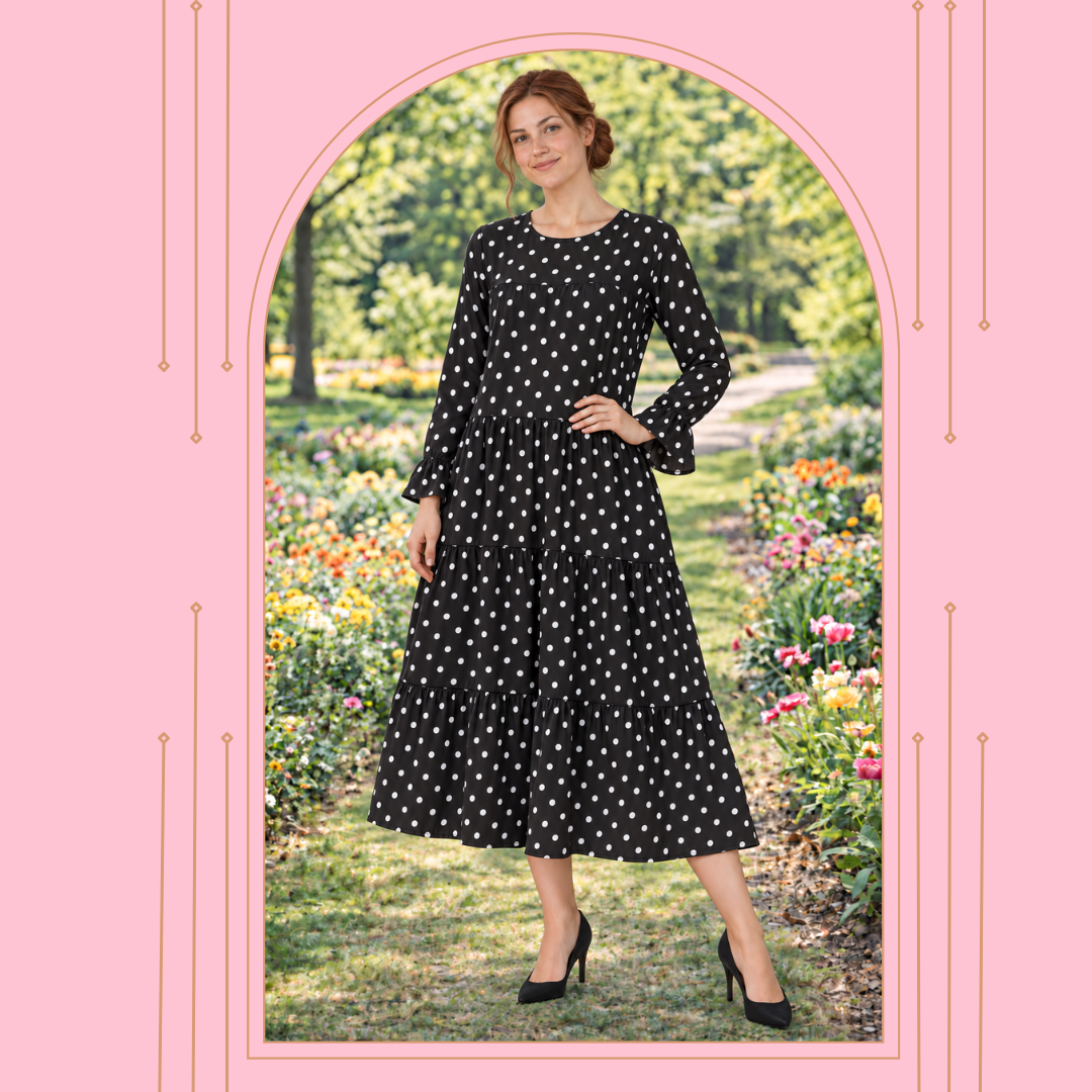 New! "Amelia" Black Polka Dot Dress: S-3X  Arriving in Stock: 9/16