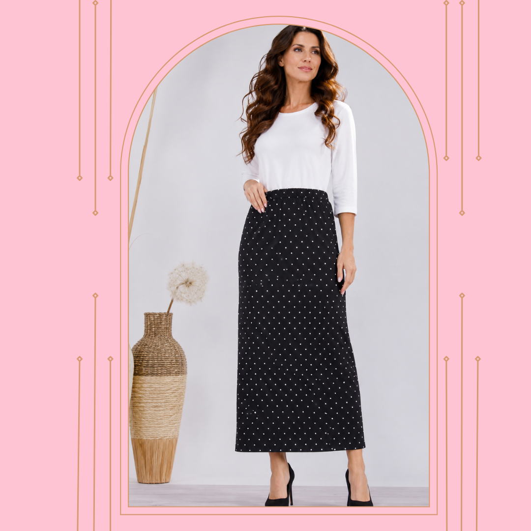 Pre-Order:  Black Polka Dot Maxi Skirt: S-3X  Arriving In Stock: Late July
