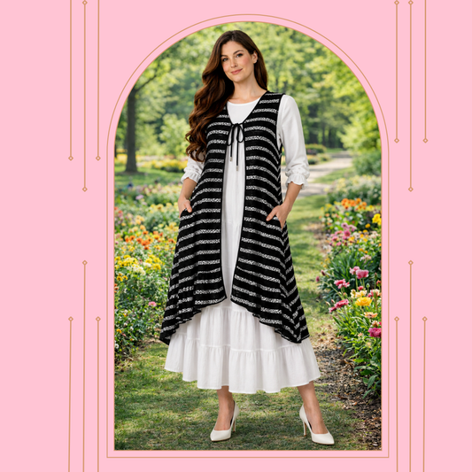 Pre-Order: NEW!  Black/White Ruffle Vest! Misses & Plus (Arrives in Stock: late May)