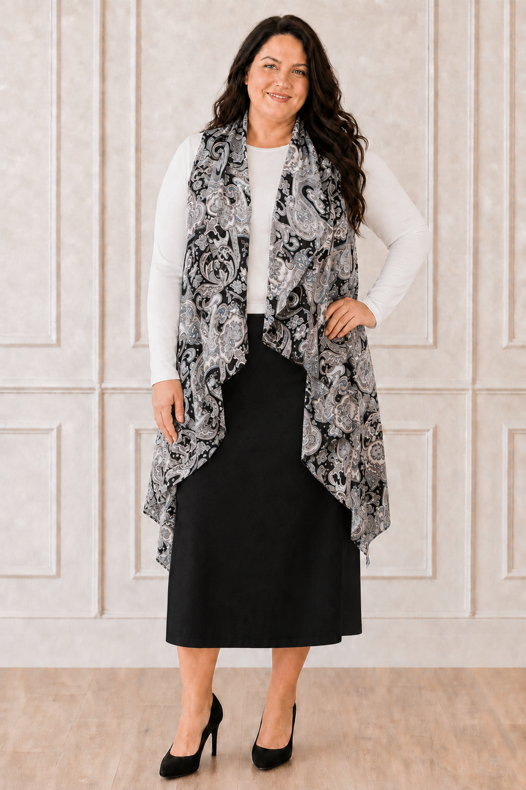 NEW! Black/Gray Print Plus Vest: XL-3X