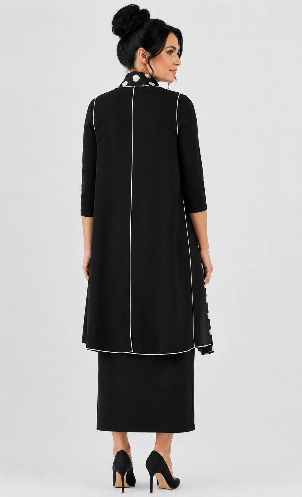 NEW! Polka Dot Tie-Neck Long Vest: S-3X  Arriving in Stock: 9/3