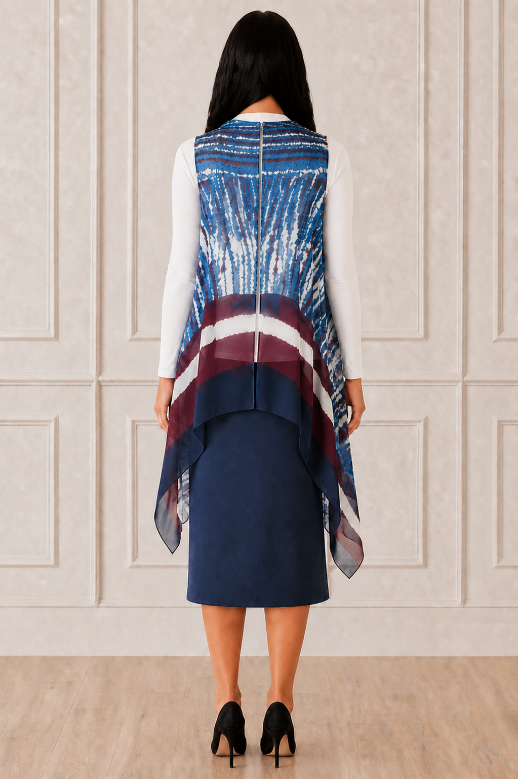 NEW! Blue Chiffon "Tie Dyed" Vest: (One Size Fits Most Up to 1X)