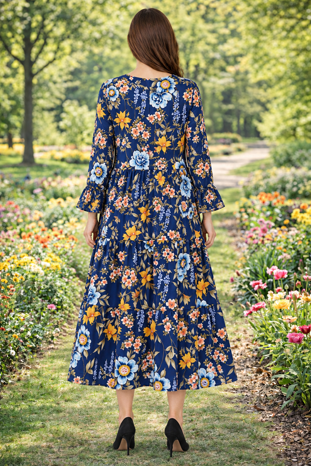 New!  "Caroline" Blue Floral Dress: S-3X  Arriving in Stock: 9/16