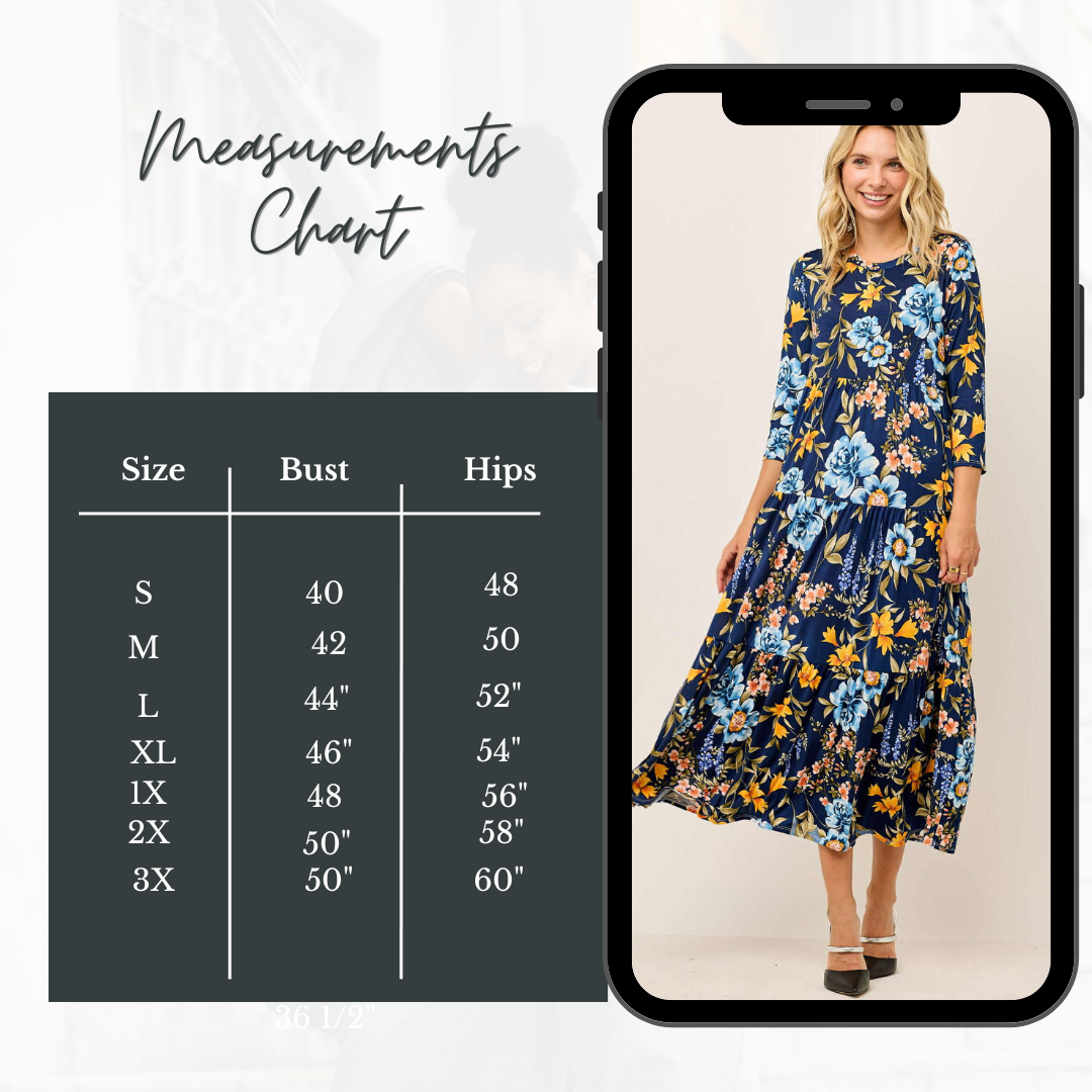 "Natalie" Blue Floral Dress: -2X