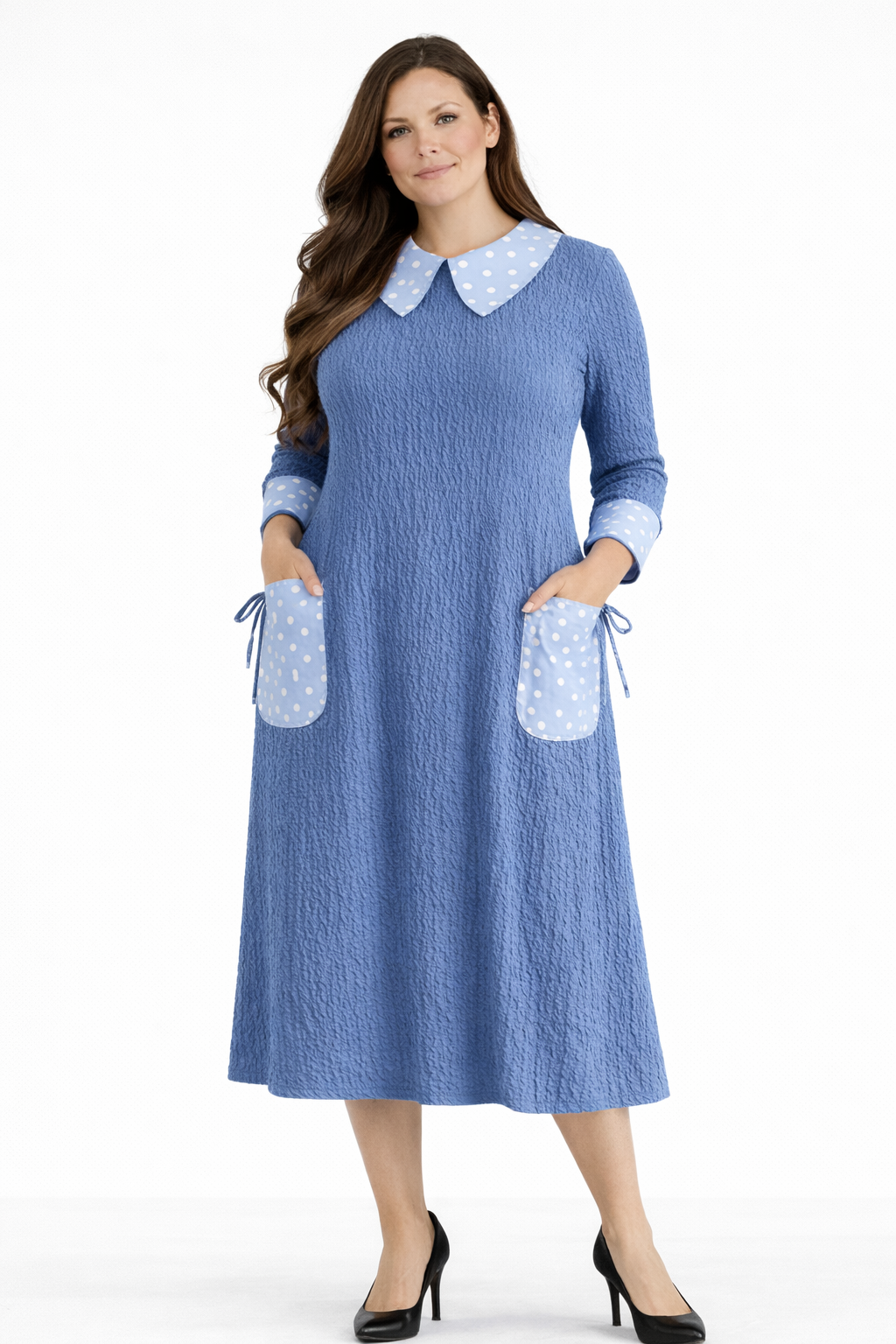 NEW! "Dorothy"  Blue/Polka Dress: S-3X