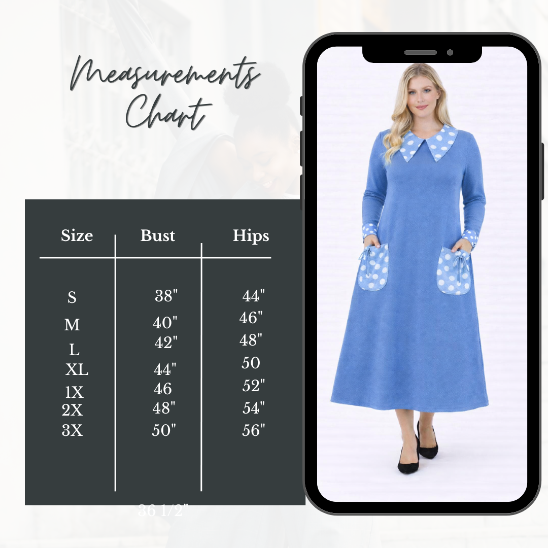 PRE-ORDER: NEW! "Dorothy"  Blue/Polka Dress: S-3X  (Arriving In Stock: Mid-January)