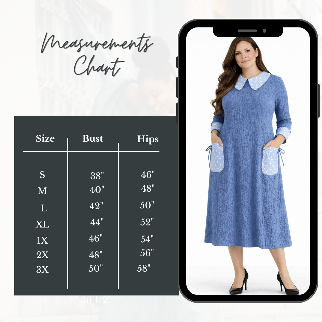 NEW! "Dorothy"  Blue/Polka Dress: S-3X