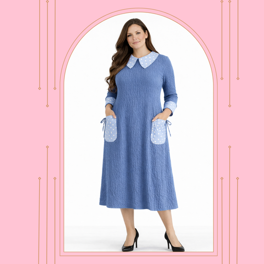 NEW! "Dorothy"  Blue/Polka Dress: S-3X