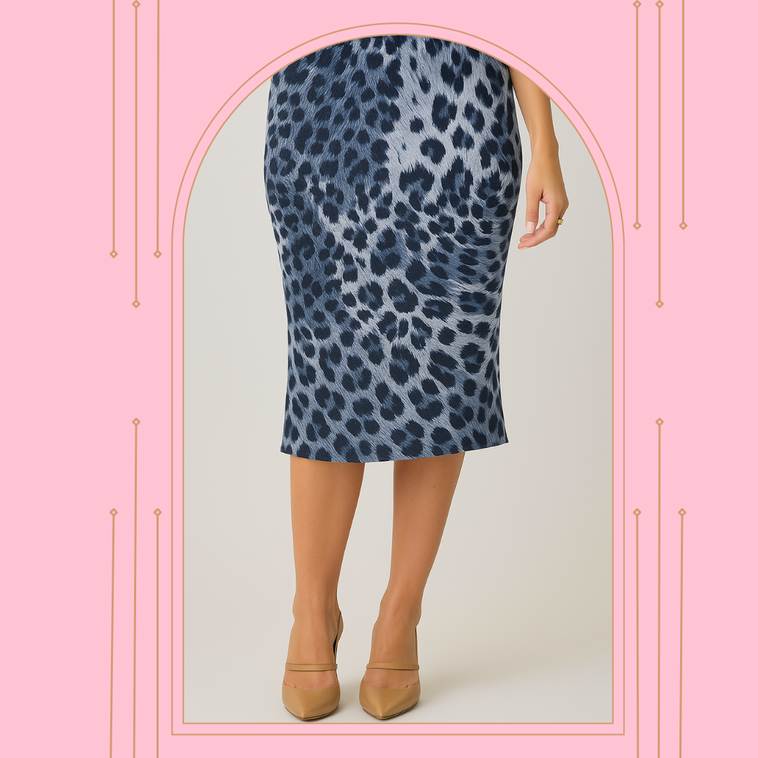 NEW! Blue Leopard Print Skirt: S-3X  Arriving In Stock: 9/18