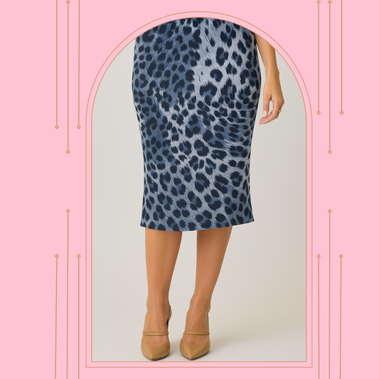 NEW! Blue Leopard Print Skirt: S-3X  Arriving In Stock: 9/18