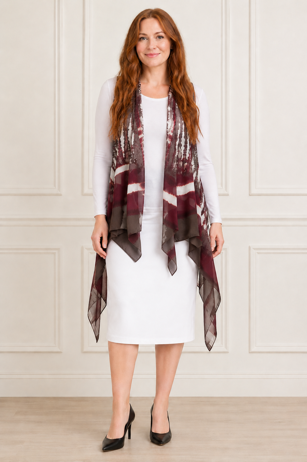 NEW! Brown "Tie Dyed" Chiffon Vest  (One Size Fits Most Up to 1X)