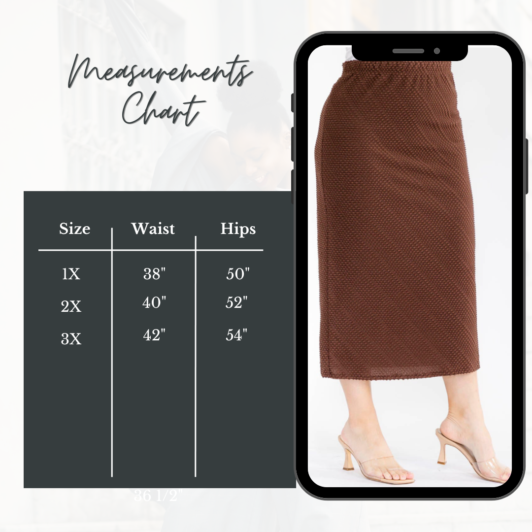 NEW! Brown (“Chenille”)Texture Knit Skirt: 1X-3X
