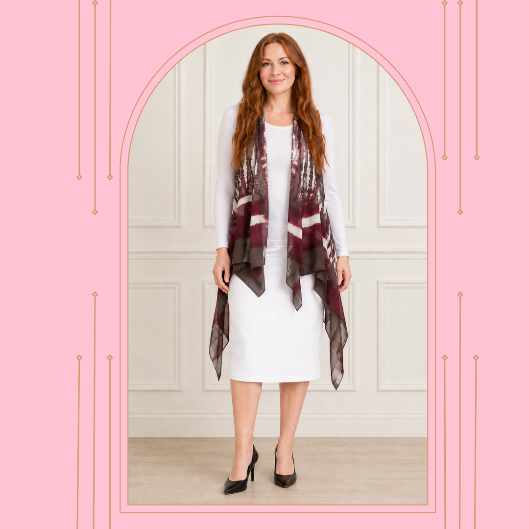 NEW! Brown "Tie Dyed" Chiffon Vest  (One Size Fits Most Up to 1X)