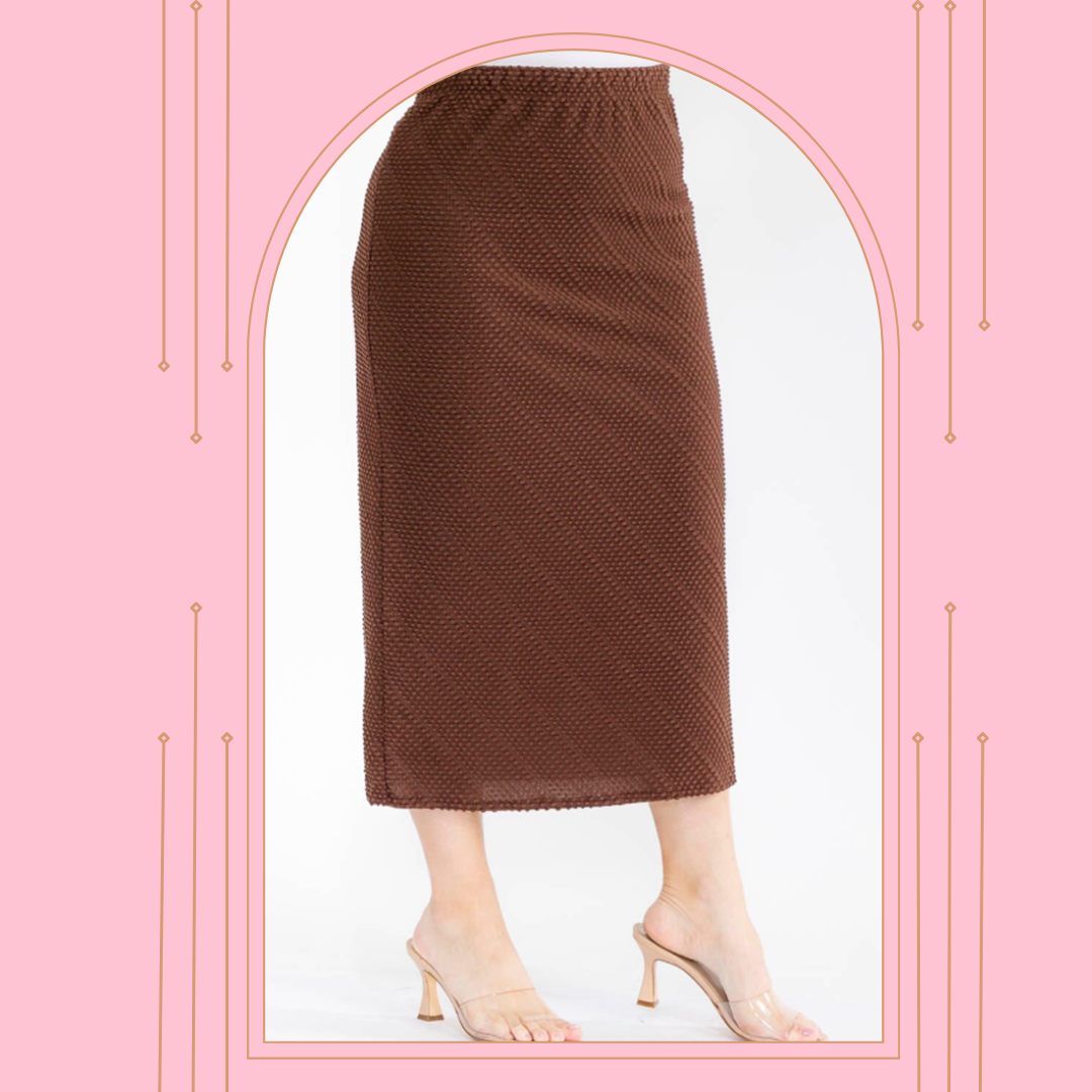 NEW! Brown (“Chenille”)Texture Knit Skirt: 1X-3X